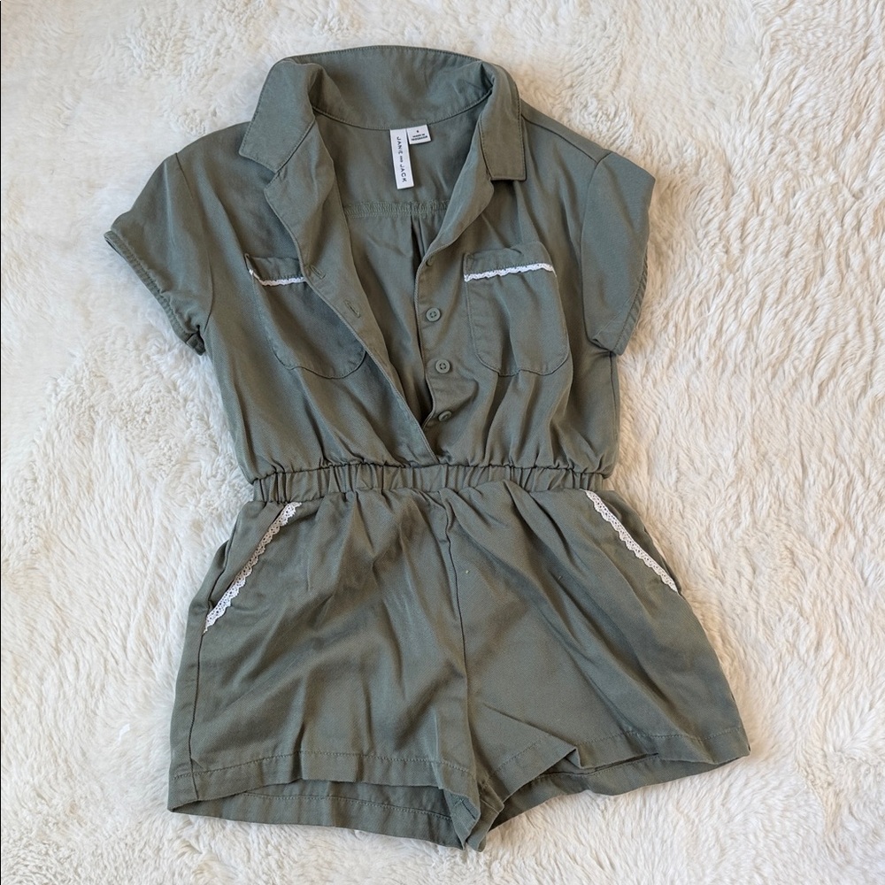 Janie and Jack Olive Green Short Sleeve Romper